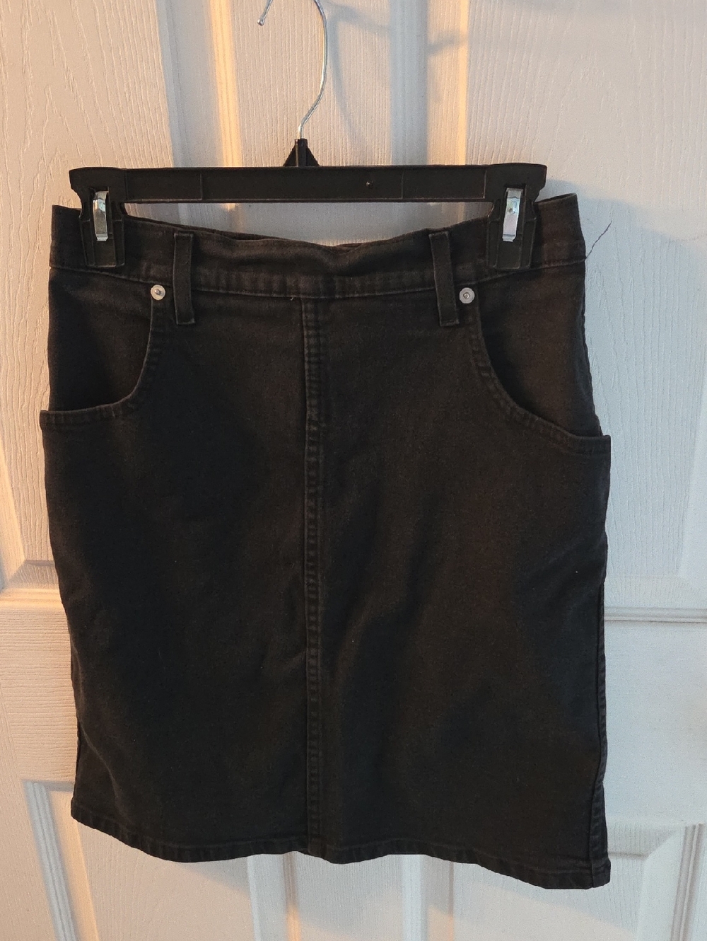 Women's Black Mini Denim Skirt with Front Pockets